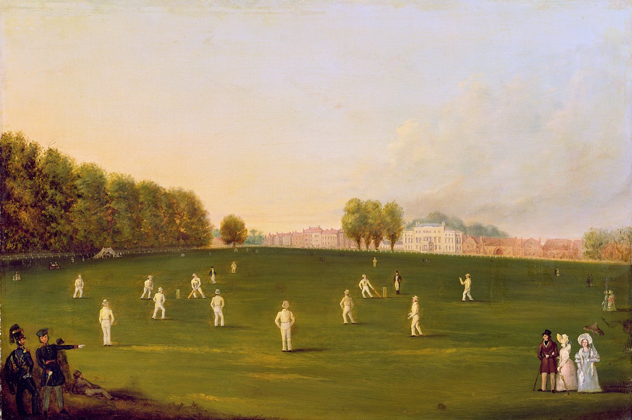 Eerste Grote Cricketwedstrijd gespeeld door leden van de Royal Amateur Society op Hampton Court Green, 3 augustus 1836 door English School