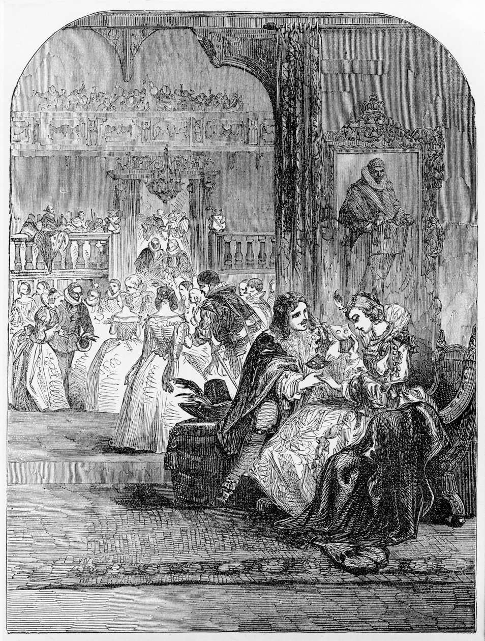 Eerste Ontmoeting van Prins Charles (1600-49) met Prinses Henrietta (1609-69) in Parijs door English School