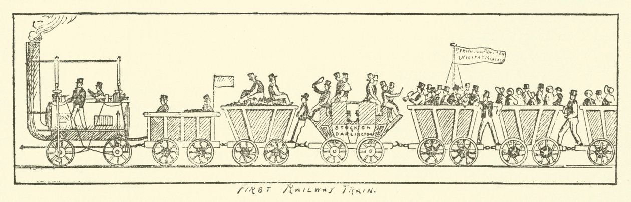 Eerste spoorwegtrein (gravure) door English School