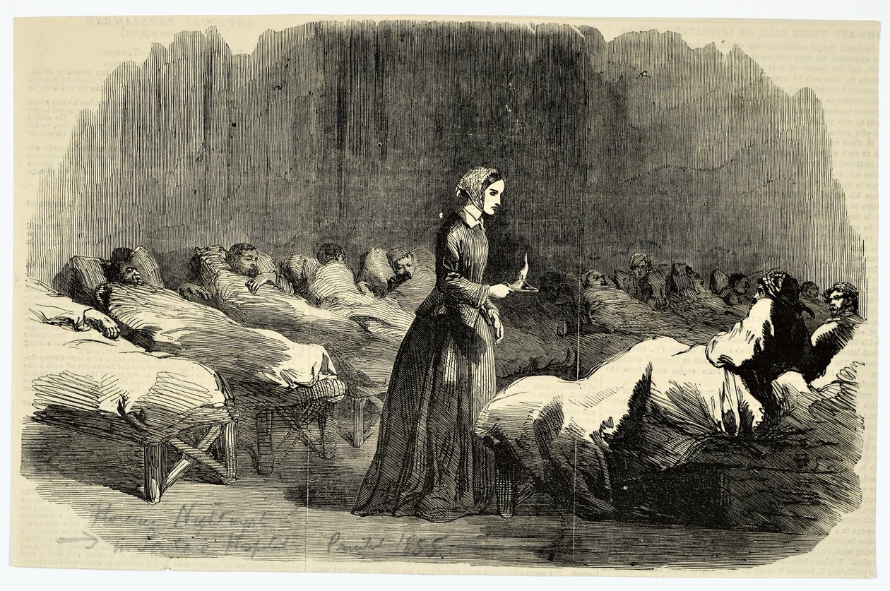 Florence Nightingale in het Barrack Hospital, Scutari, 1855 door English School