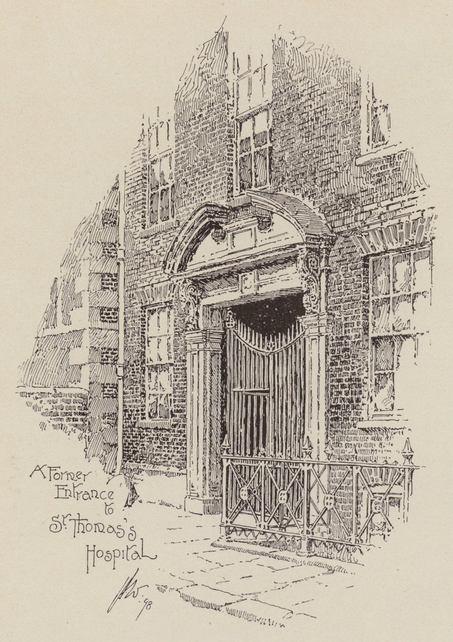 Voormalige ingang van het St Thomas ziekenhuis (litho) door English School