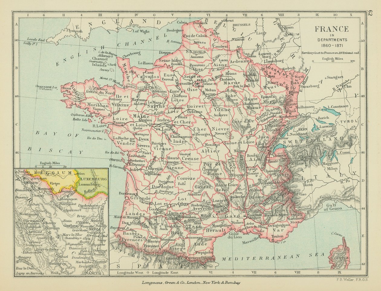 Frankrijk in departementen (kleurenlitho) door English School