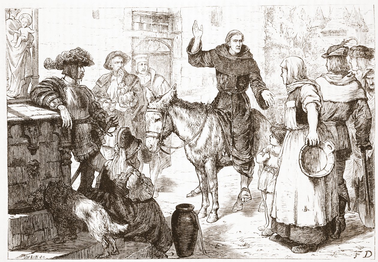 Francis Lambert preekt, illustratie uit De Geschiedenis van het Protestantisme door James Aitken Wylie, 1878 door English School