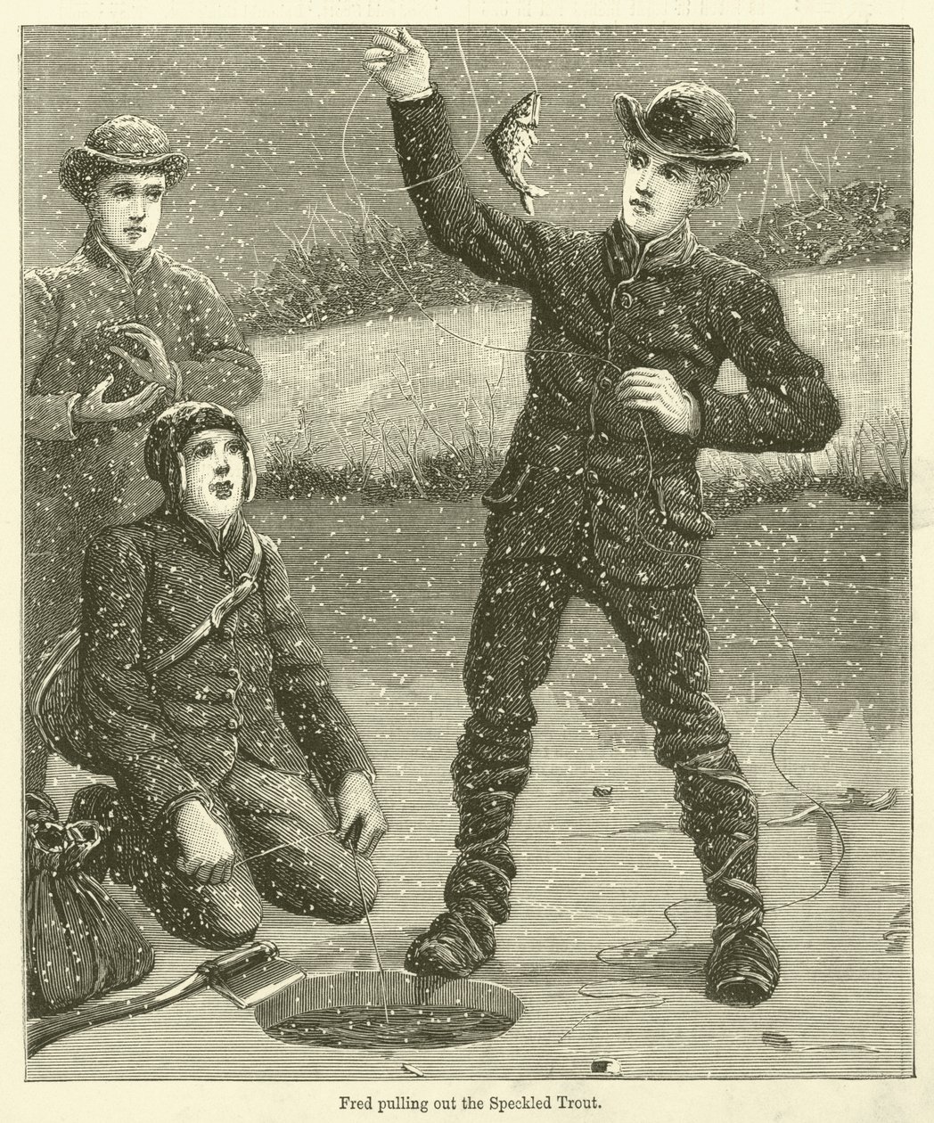 Fred haalt de gestreepte forel tevoorschijn (gravure) door English School