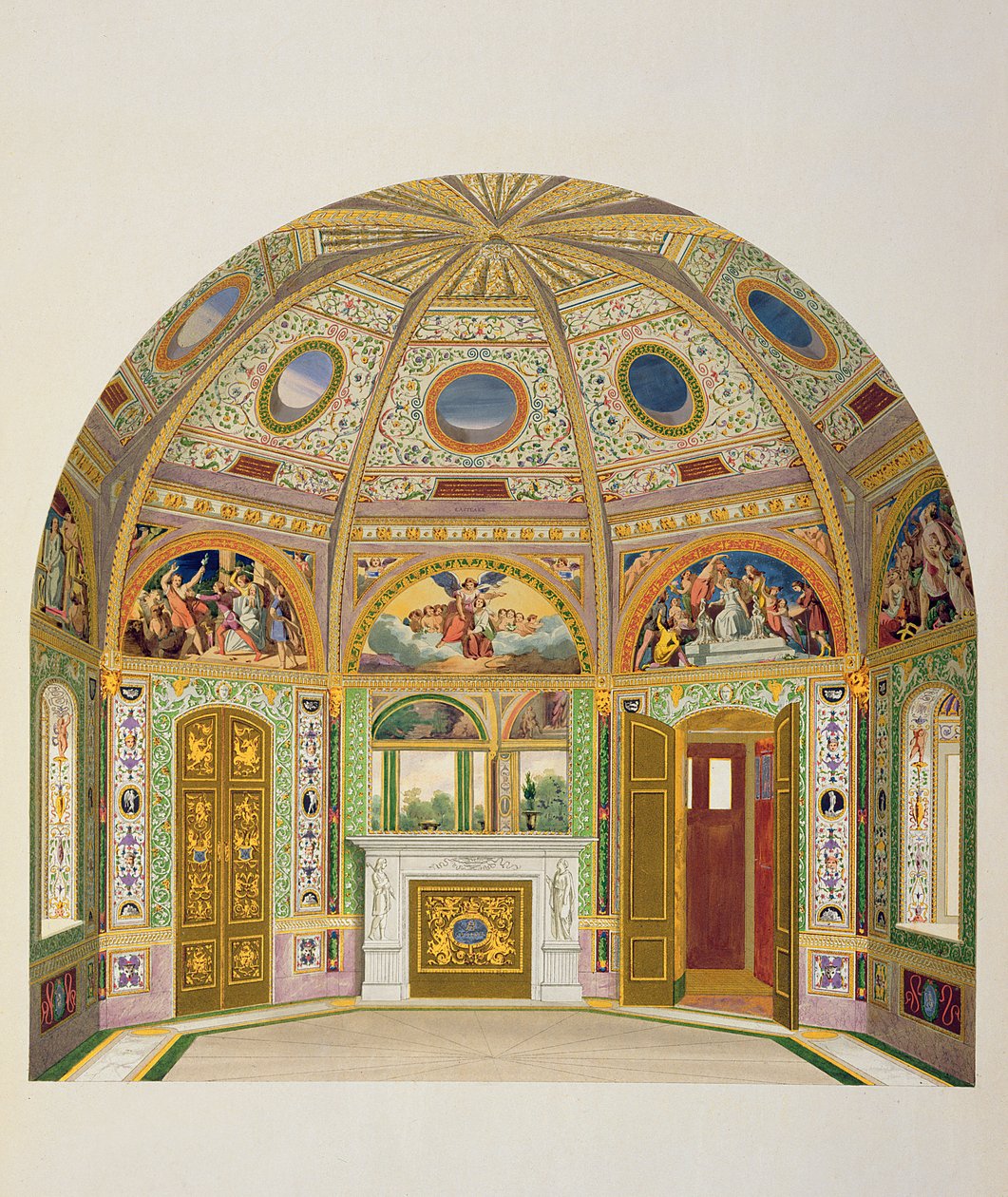 Fresco decoratie in het Zomerhuis van Buckingham Palace, uit The Decorations of the Garden Pavilion in the Grounds of Buckingham Palace door Ludwig Gruner en Anna Brownell Jameson door English School