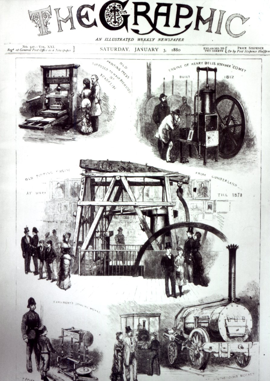 Voorpagina van The Graphic met belangrijke uitvindingen, 3 januari 1880 door English School
