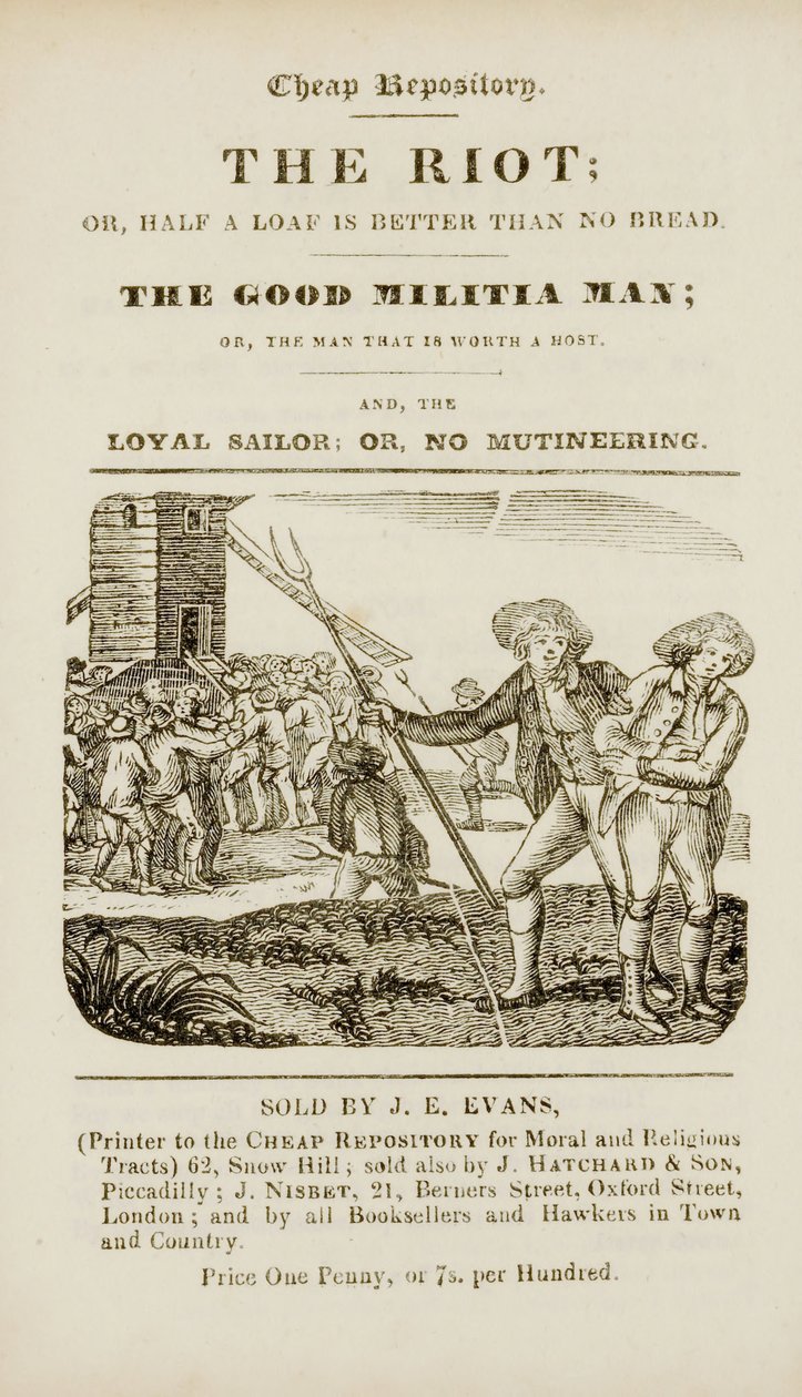 Frontispice uit "The riot, or, Half a loaf is better than no bread; The good militia man, or, The man that is worth a host; and, The loyal sailor, or, no mutineering", c.1839-44 door English School