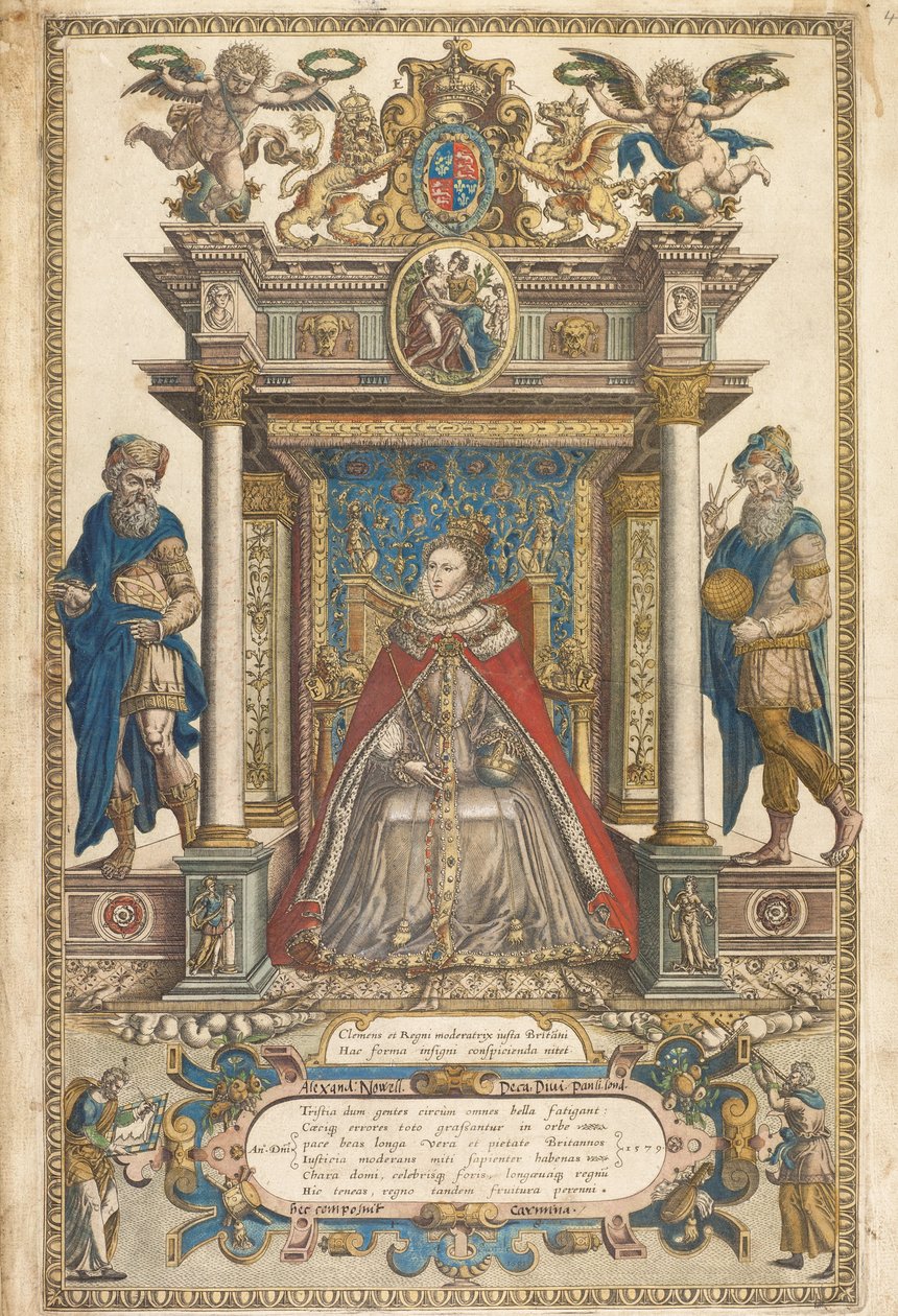 Frontispice van Atlas van de Landen van Engeland en Wales door Christopher Saxon, Londen 1579 door English School