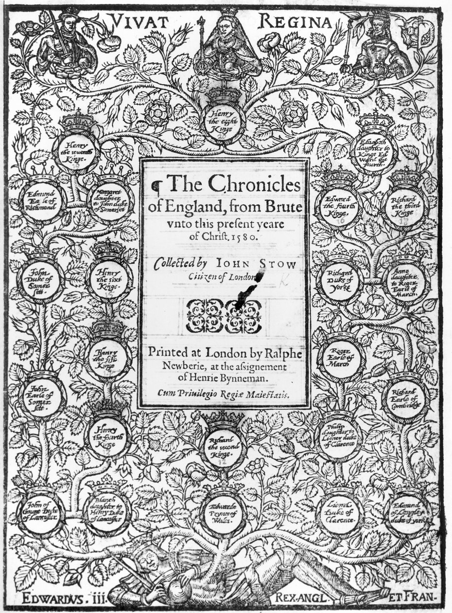 Frontispice van The Chronicles of England door John Stow, 1580 door English School