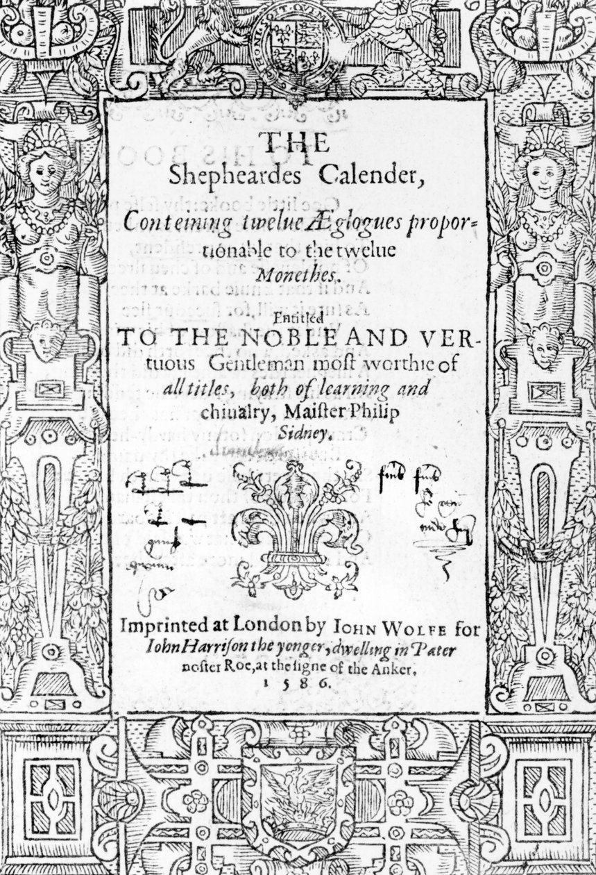 Frontispice van The Shepheardes Calender door Esmond Spenser, gepubliceerd 1586 door English School