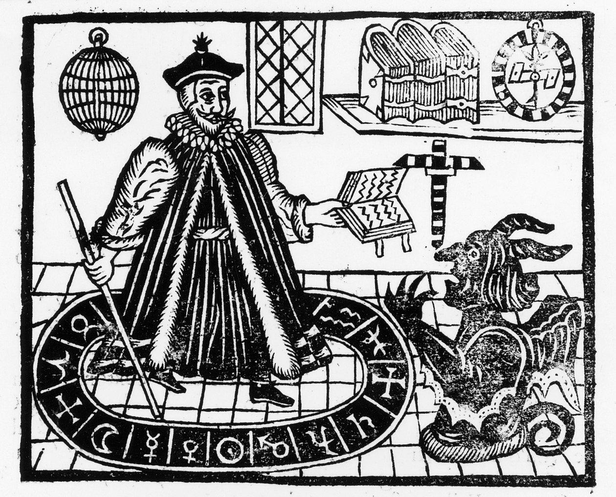 Frontispice van The Tragicall History of the Life and Death of Doctor Faustus, door Christopher Marklin, c.1616 door English School