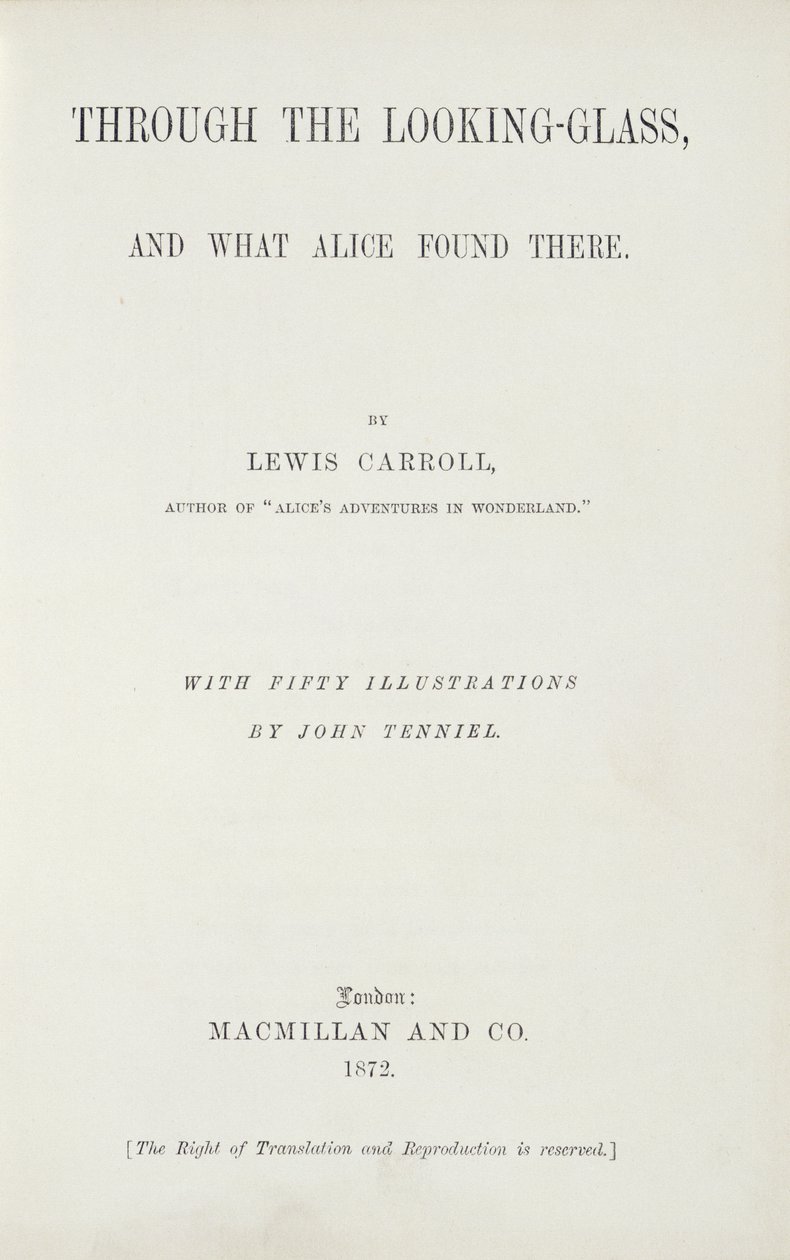 Frontispice voor Alice Through the Looking-Glass door Lewis Carroll, gepubliceerd door Macmillan, 1872 door English School