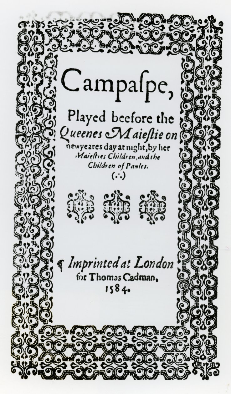 Frontispice van Campaspe door John Lyly (c.1554-1606) 1584 door English School