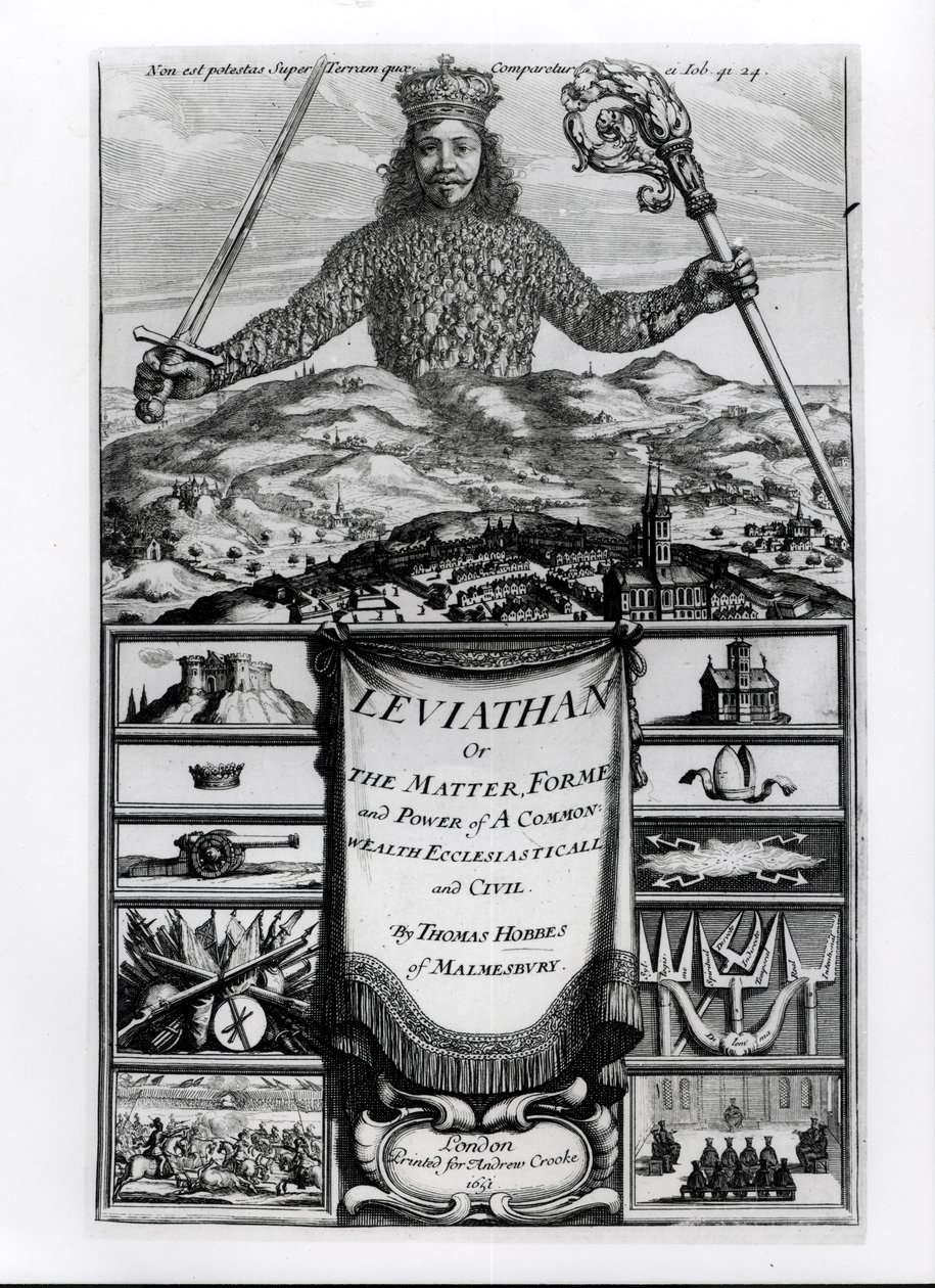 Frontispice van Leviathan or the Matter, Forme and Power of a Common Wealth Ecclesiasticall and Civil, 1651, door Thomas Hobbes van Malmesbury door English School