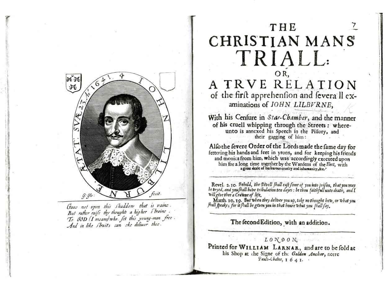 Frontispice van De christelijke mans beproeving door John Lilburne (c.1614-57) 1641 door English School