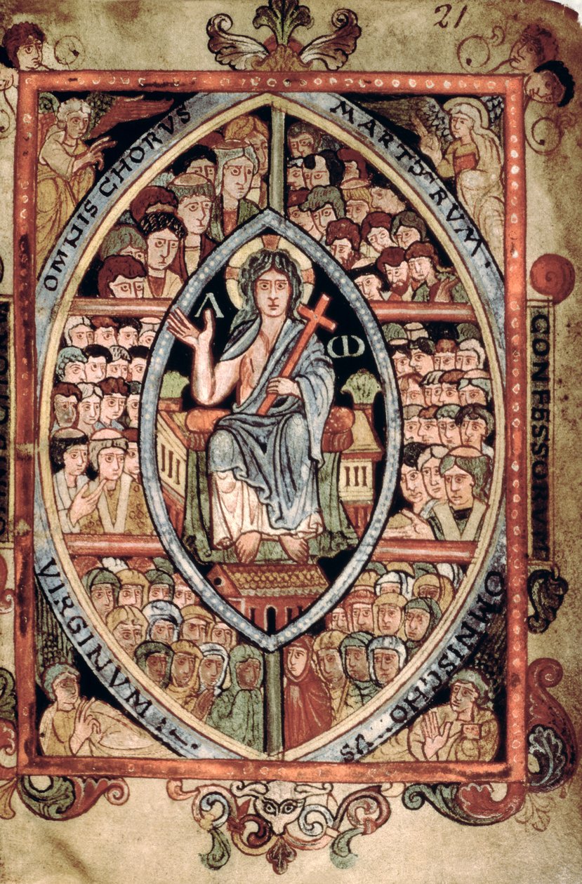 Christus in Majesteit, uit de Athelstan Psalter, Old Minster, Winchester, 925-50 (perkament) door English School