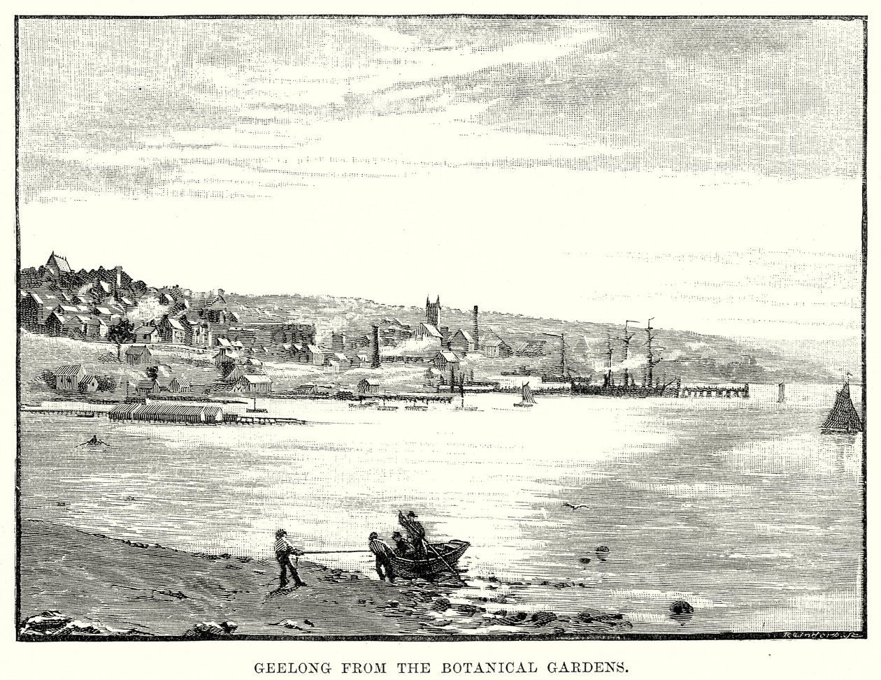Geelong vanuit de Botanische Tuinen (gravure) door English School