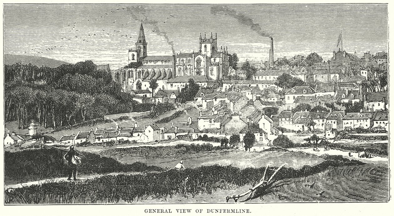 Algemeen overzicht van Dunfermline (gravure) door English School