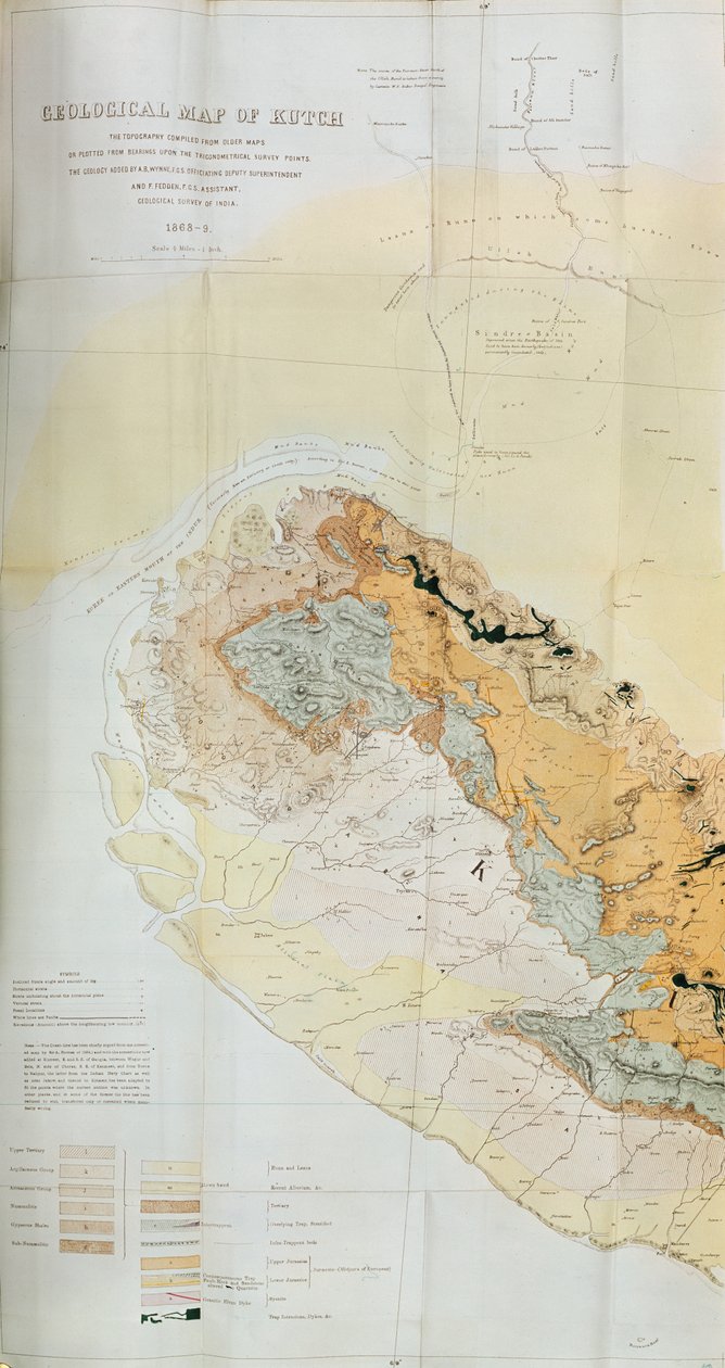Geologische Kaart van de Kutch-regio van India, Geologische Dienst van India 1868-69 door English School