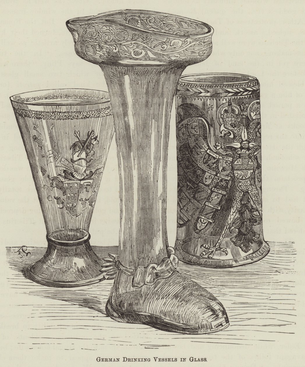 Duitse glazen drinkglazen (gravure) door English School