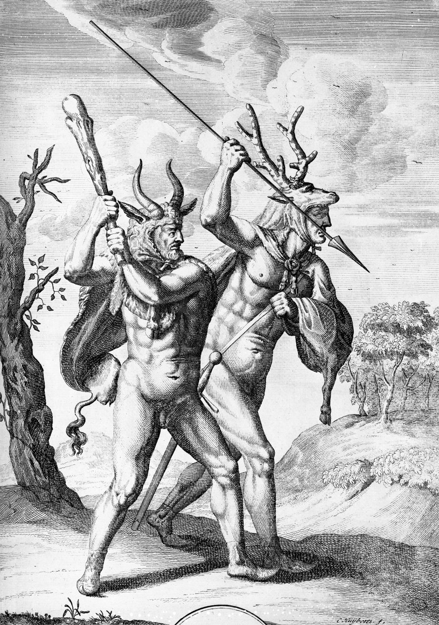 Duitsers, illustratie uit The Commentaries of Caesar vertaald in het Engels door William Duncan, gegraveerd door Cornelis Huyberts, gepubliceerd 1753 door English School