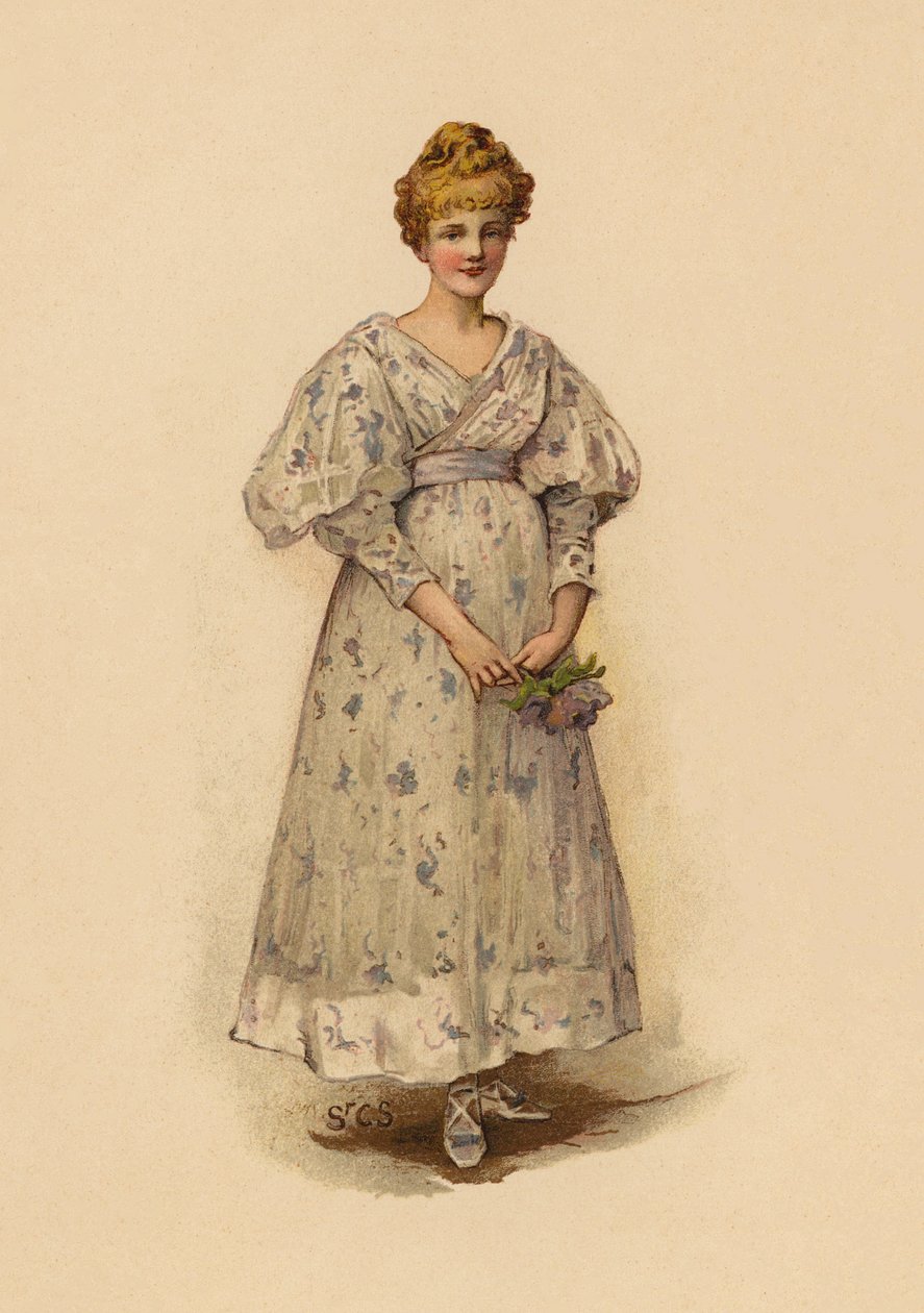 Meisje met een ruiker (chromolitho) door English School