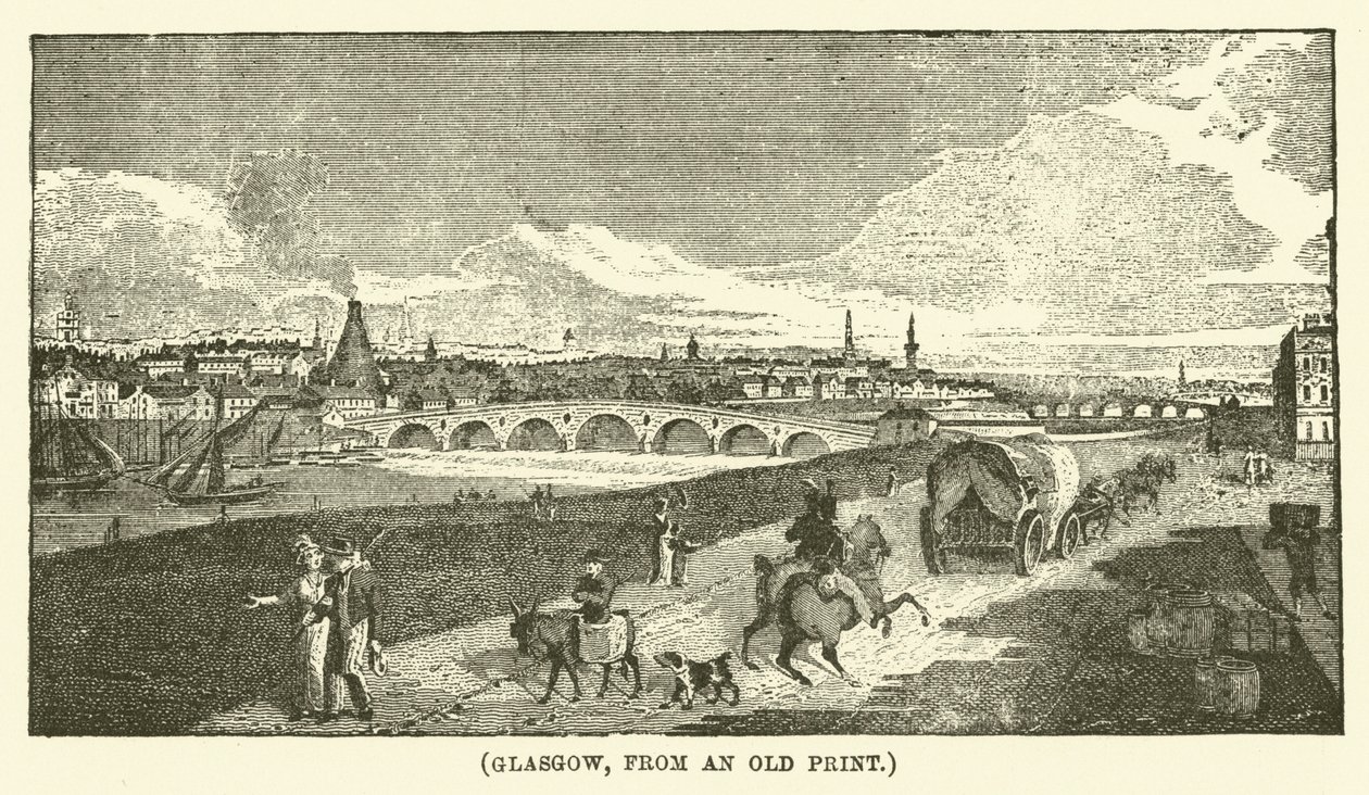 Glasgow, van een oude prent (gravure) door English School