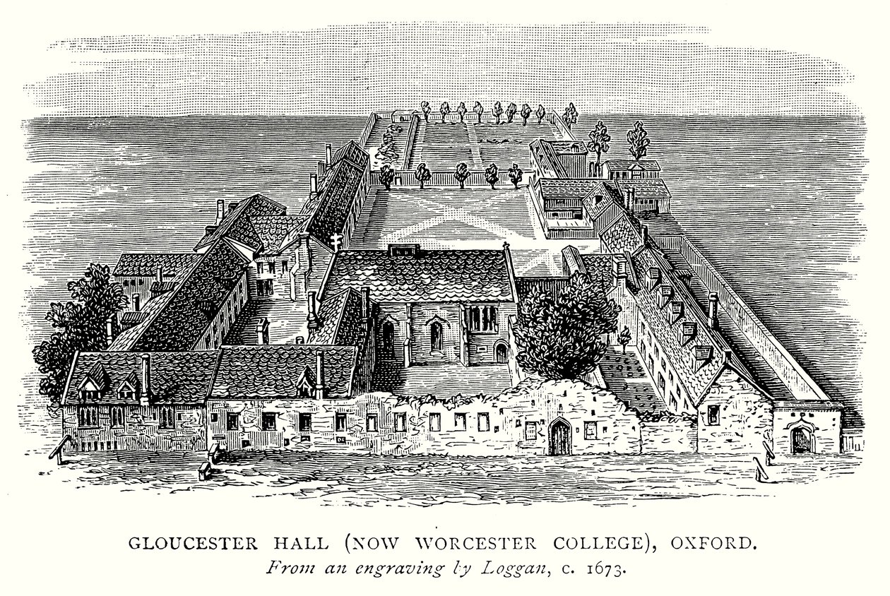 Gloucester Hall (nu Worcester College), Oxford (gravure) door English School