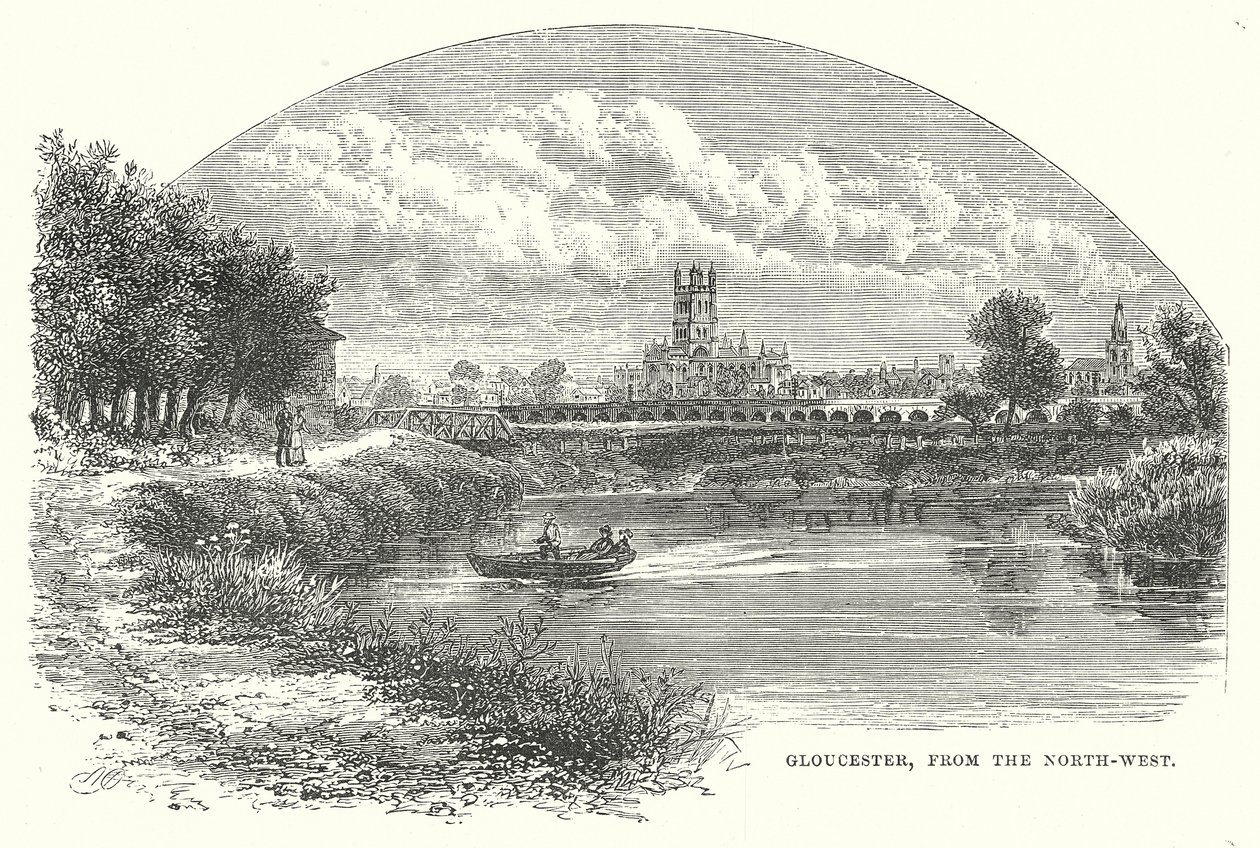 Gloucester, vanuit het noordwesten (gravure) door English School