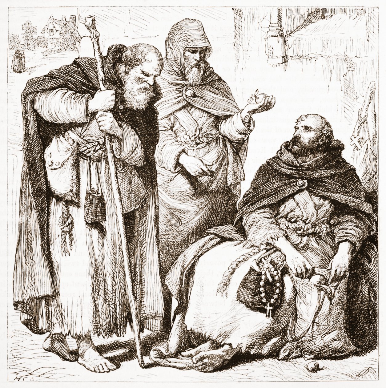 Groep bedelmonniken, illustratie uit The History of Protestantism door James Aitken Wylie (1808-1890), gepubliceerd 1878 door English School