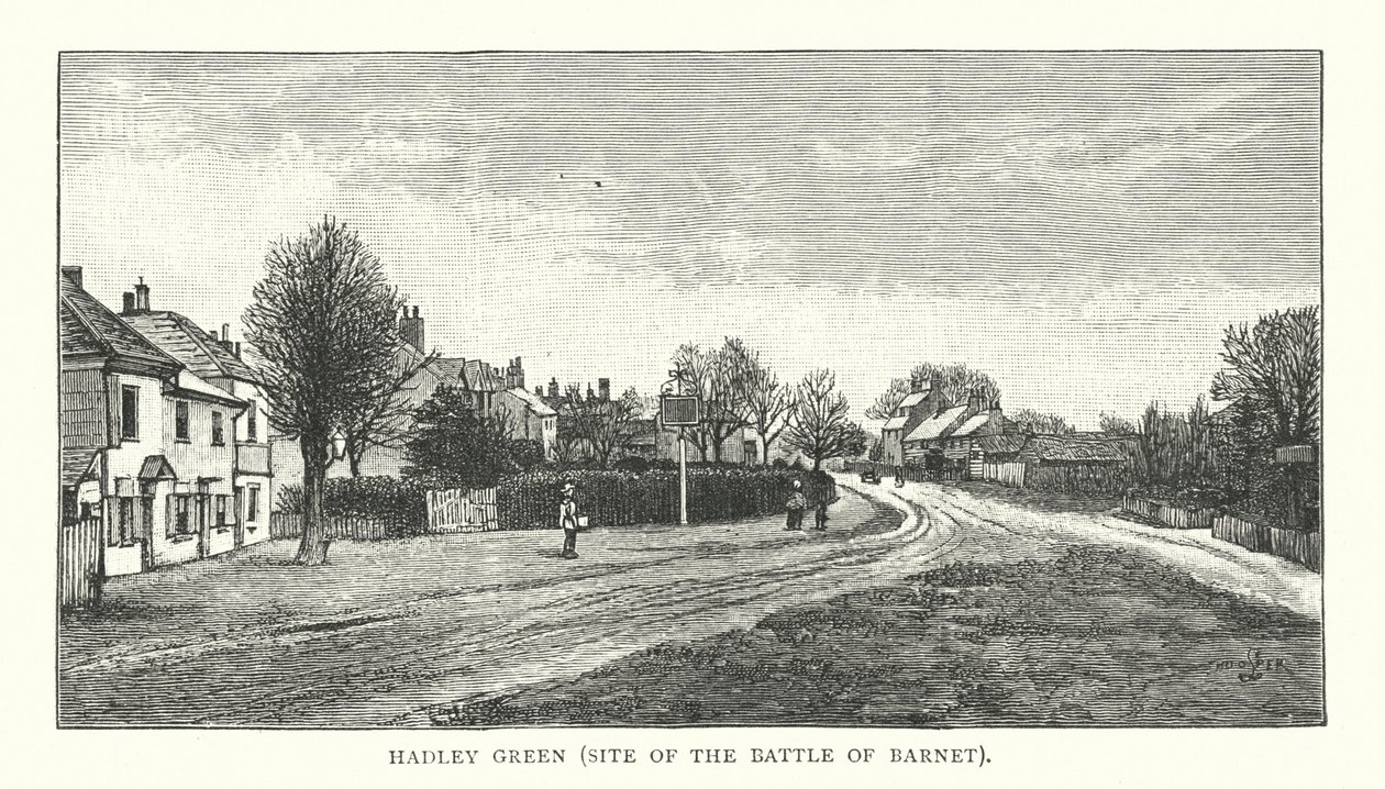 Hadley Green, plaats van de slag om Barnet (gravure) door English School