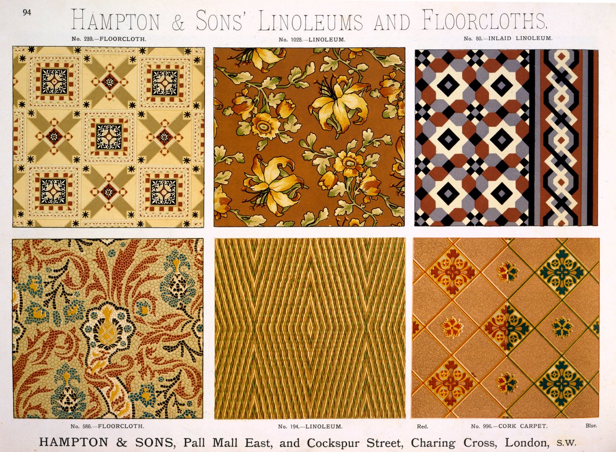 Hampton & Sons Ontwerpen voor Linoleum en Vloerkleden, eind 19e eeuw door English School