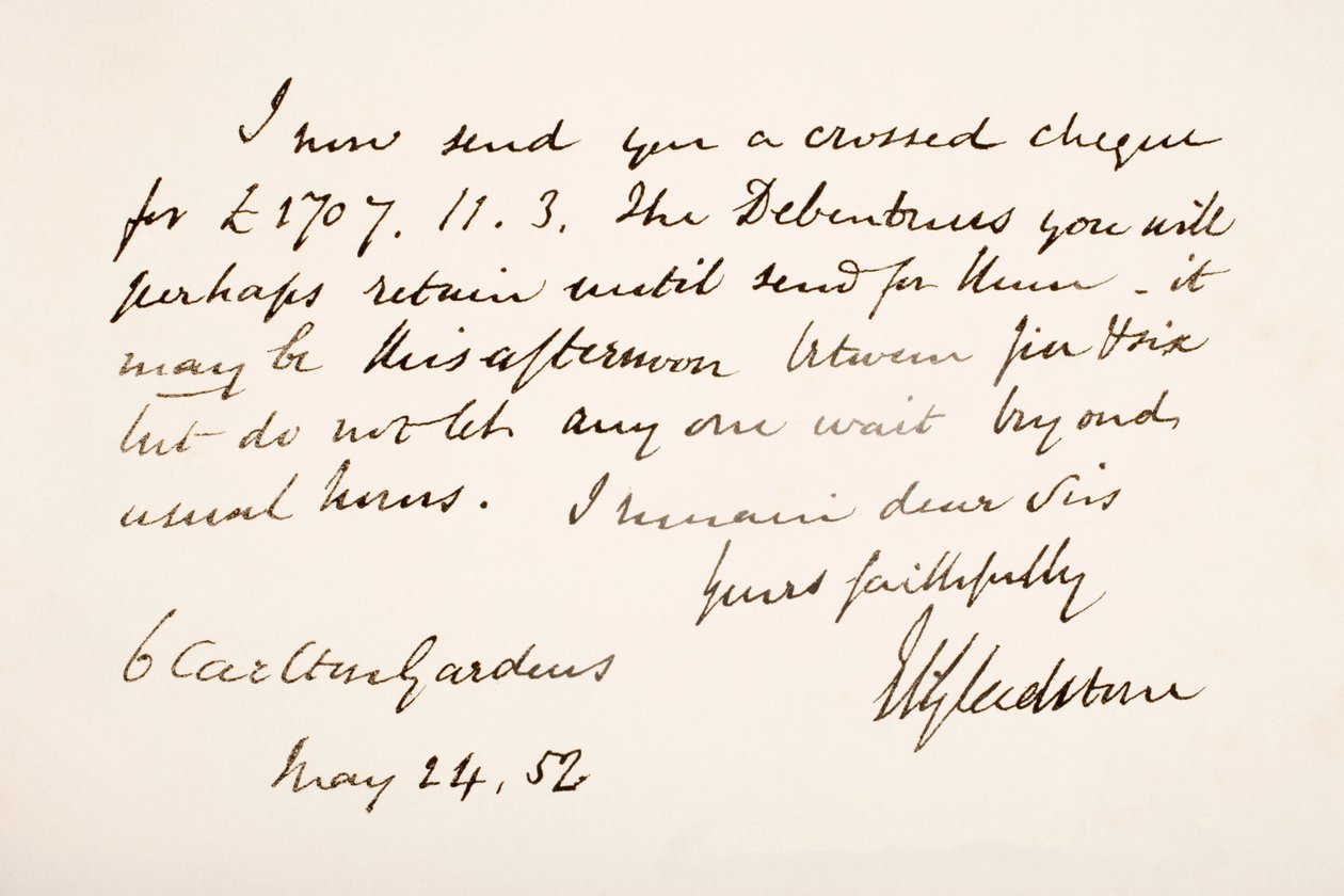 Handschrift en handtekening van William Eward Gladstone door English School