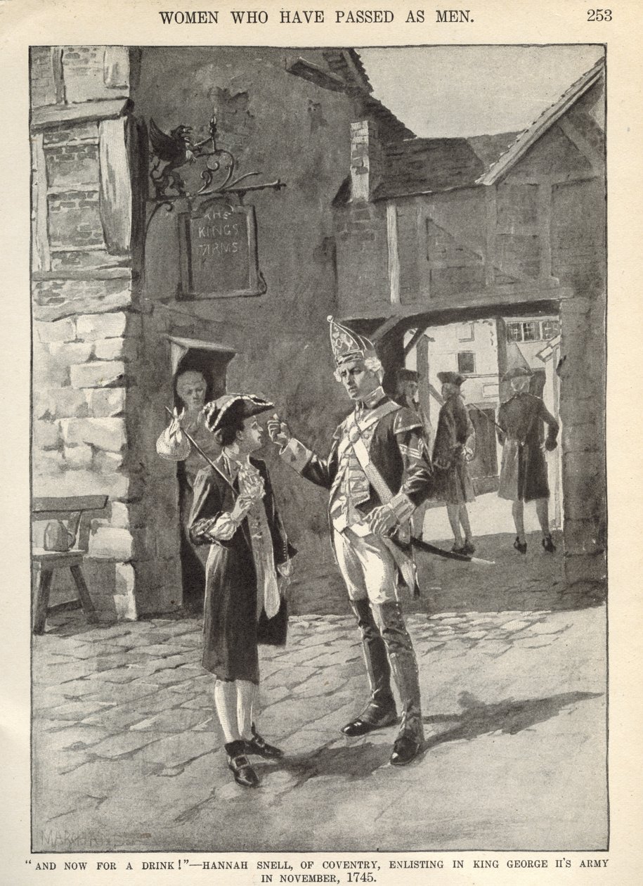 Hannah Snell, die zich aanmeldt bij het leger van koning George II, illustratie uit 