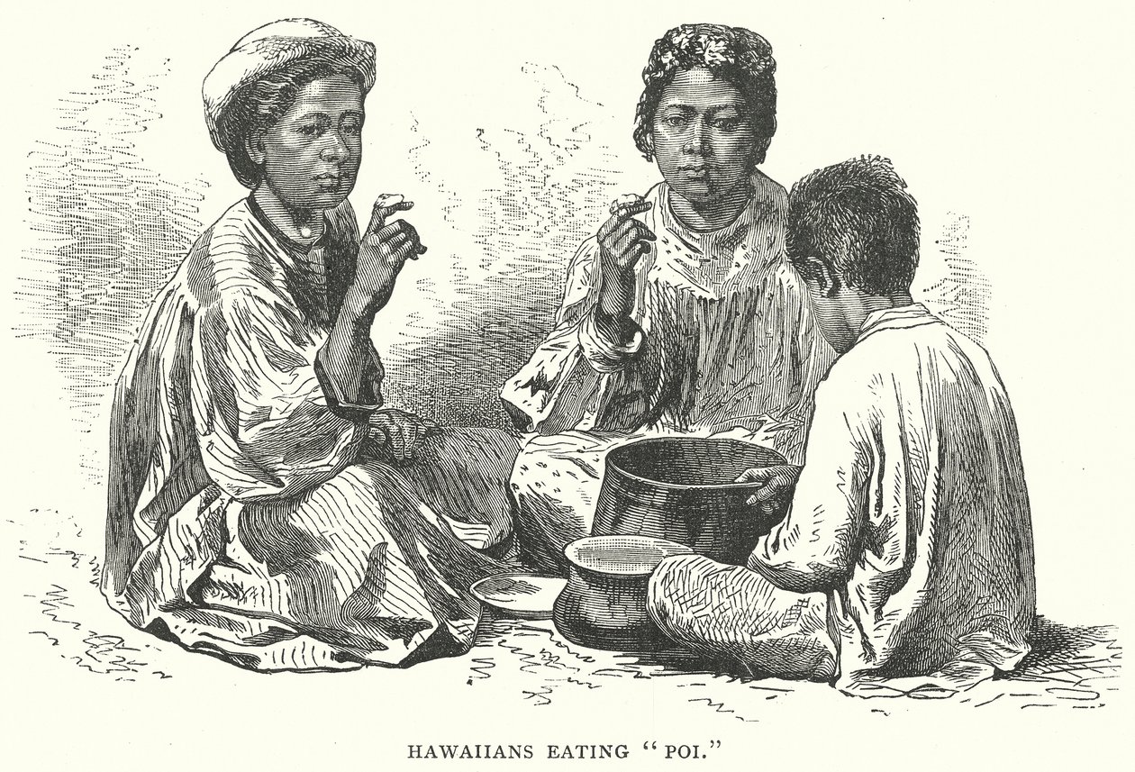 Hawaiianen eten "Poi" (gravure) door English School