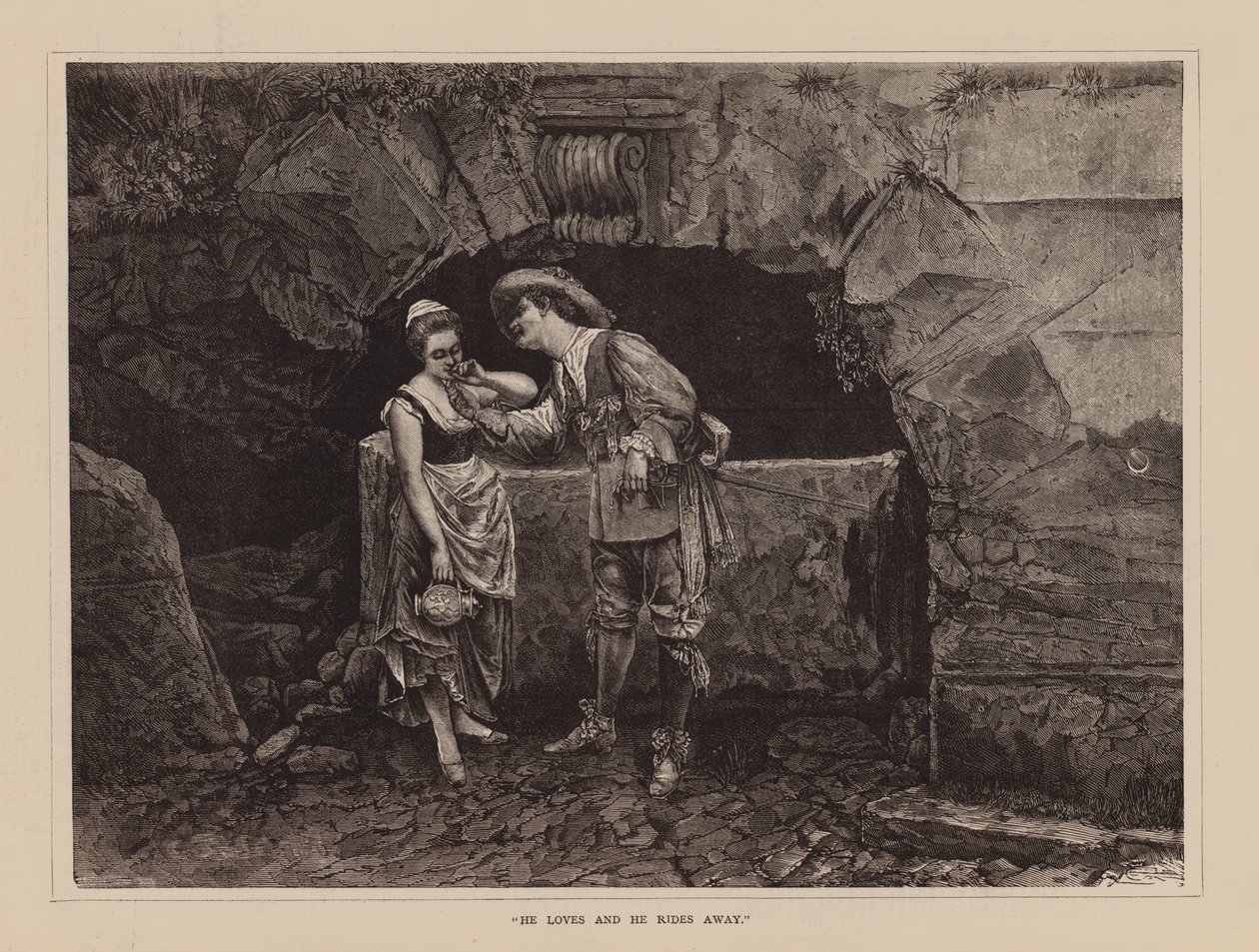 "Hij houdt en hij rijdt weg" (gravure) door English School