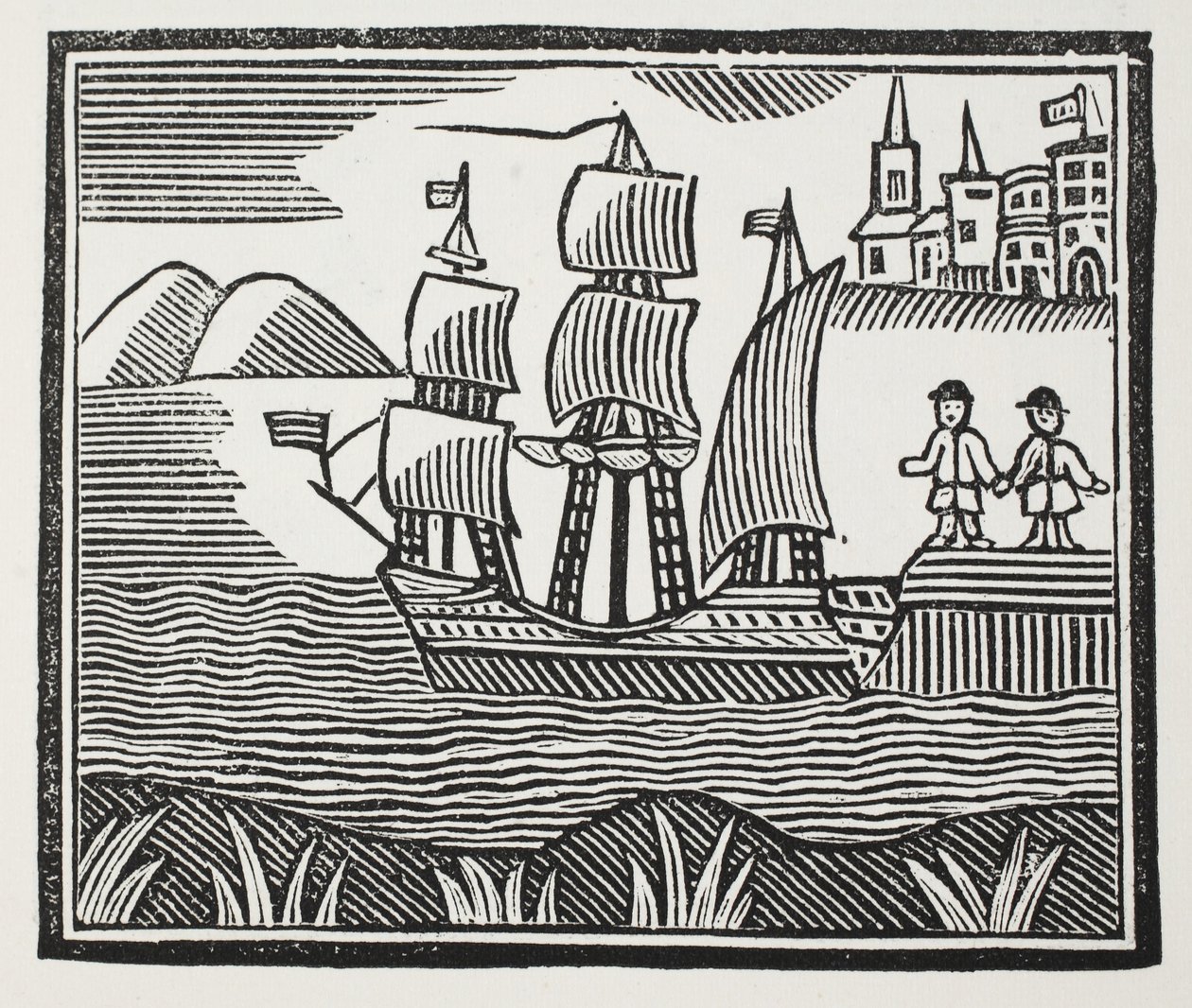 Hij zet zeil op zijn gedenkwaardige reis, illustratie uit Chap-books van de achttiende eeuw door John Ashton, uitgegeven 1882 door English School