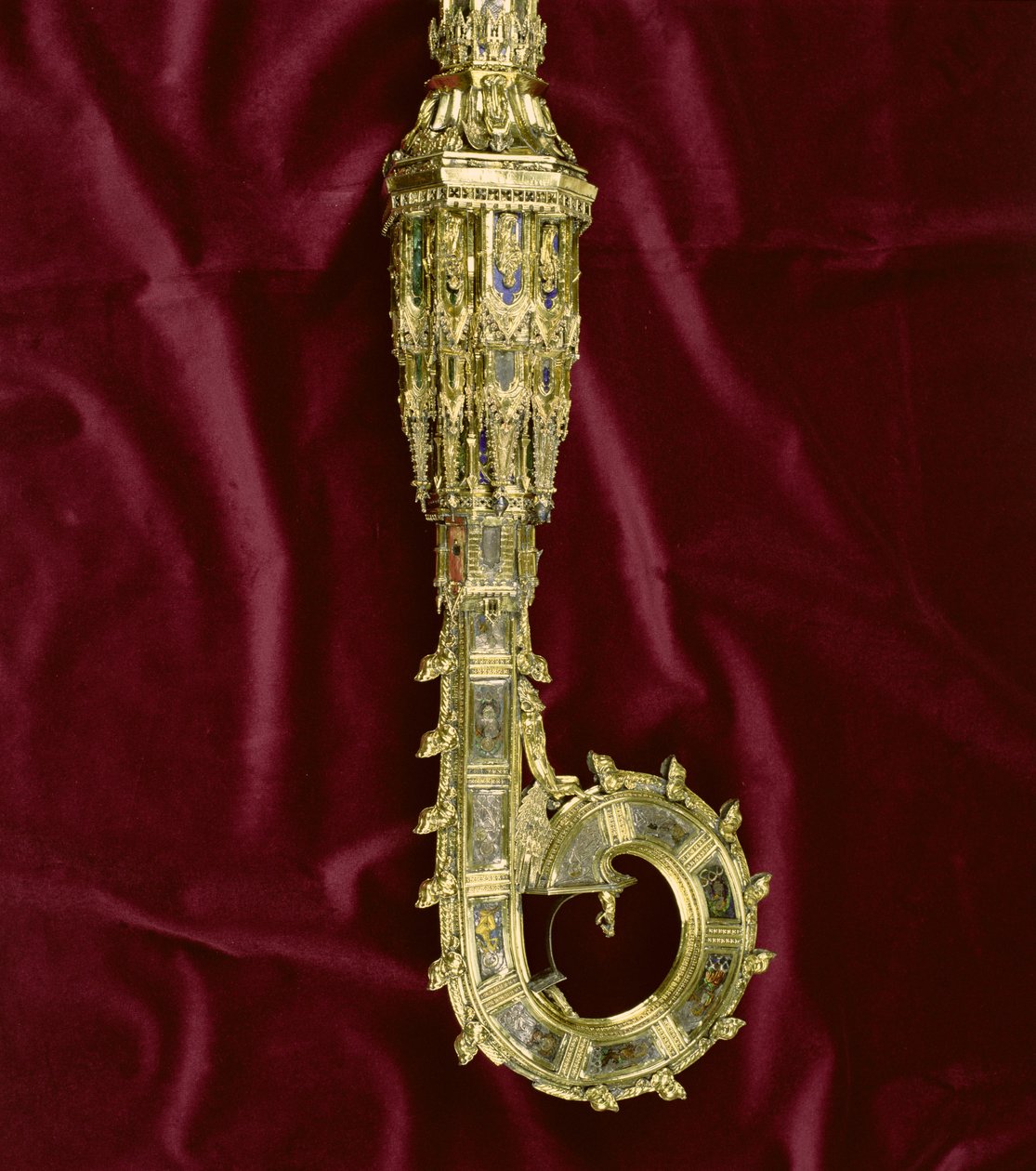 Hoofd en kromstaf van de kromstaf van William of Wykeham (c.1320-1404): Pauluszijde (verguld zilver) (detail) door English School