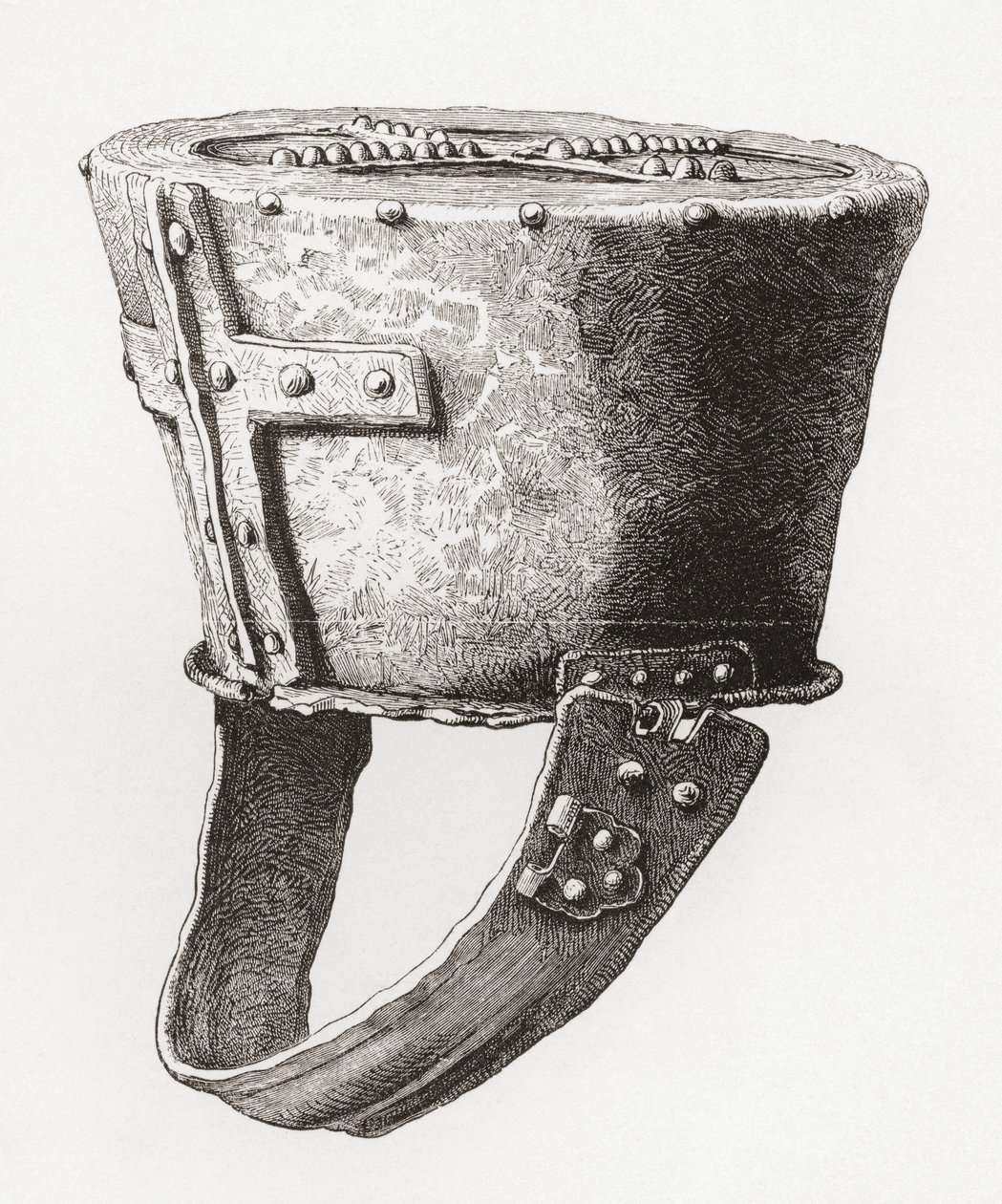 Helm, uit Castle Pomeroy, Engeland, daterend uit ca. 12e eeuw, uit The British Army: Its Origins, Progress and Equipment, gepubliceerd 1868. door English School