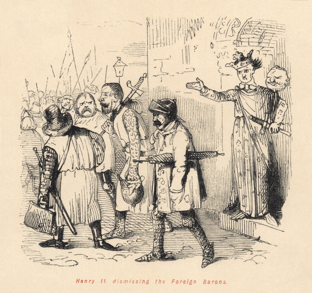Hendrik II (1133-89) ontslaat de buitenlandse baronnen door English School