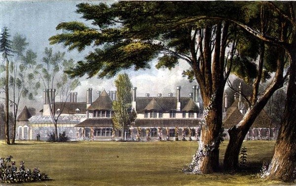 Het huisje van Zijne Majesteit, Windsor Great Park, gezien vanaf het gazon, uit R. Ackermann