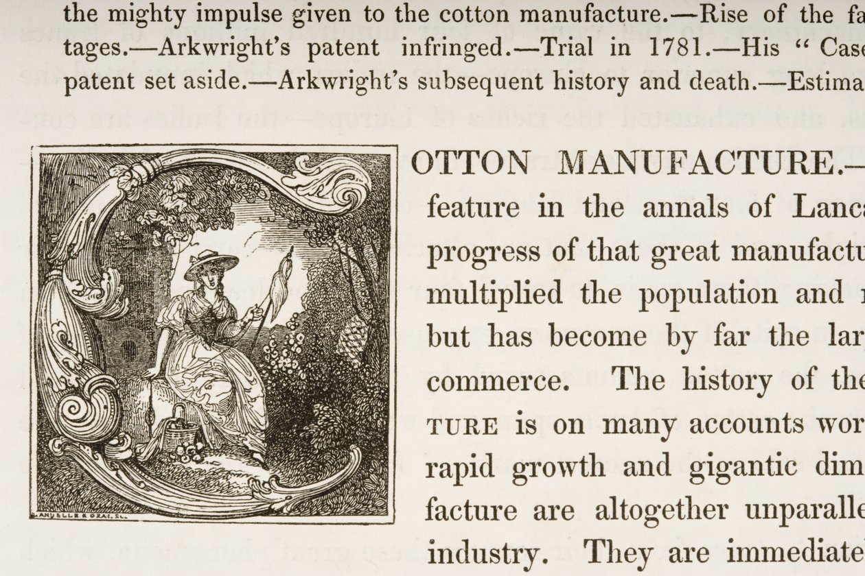 Geïllustreerde Initiaal C, uit een boek over Britse Katoenfabricage door English School