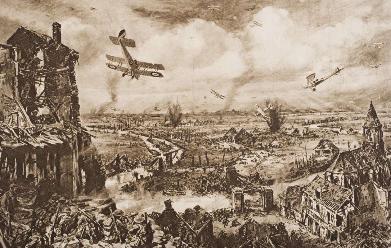 Een Duitse aanval tegenhouden, Armentieres, België, illustratie uit 