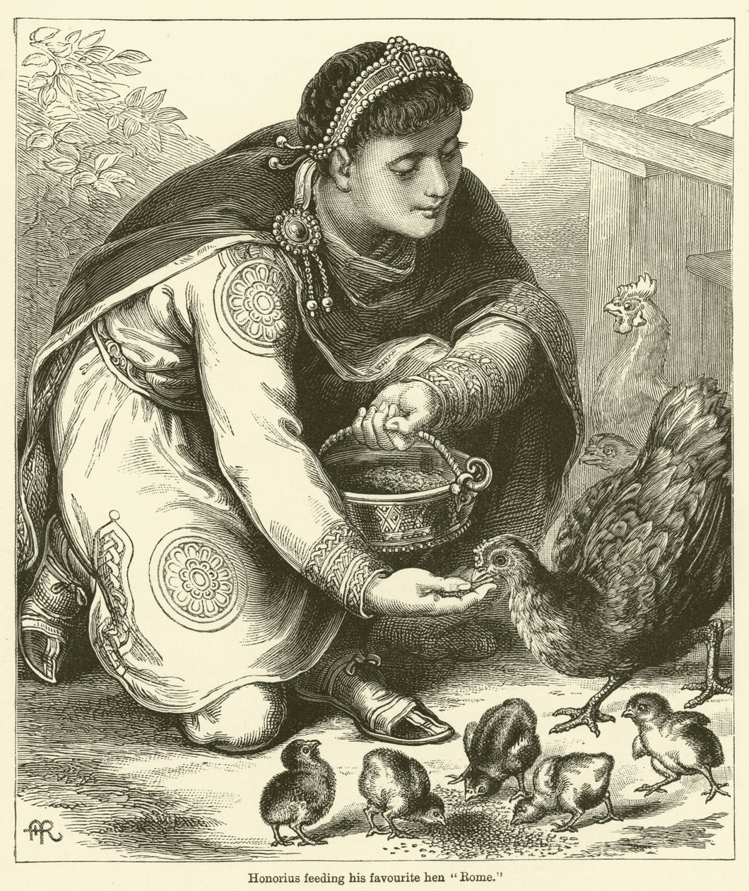 Honorius voert zijn lievelingskip "Rome" (gravure) door English School