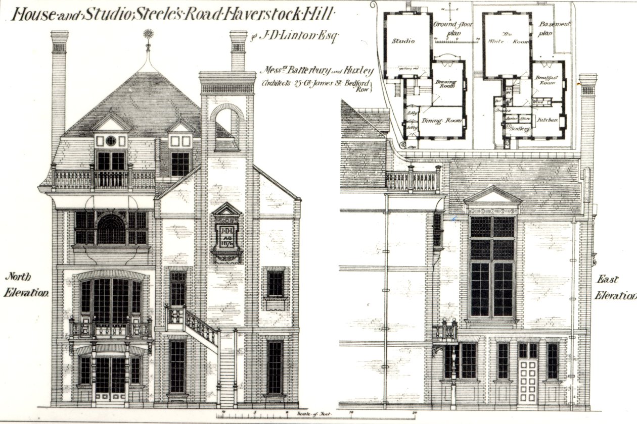 Huis en studio, Steeles Road, Haverstock Hill, uit The Building News, 9 februari 1877 door English School