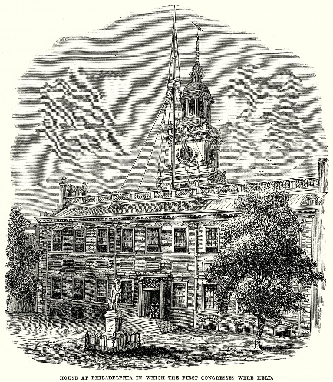 Huis in Philadelphia waarin de eerste congressen werden gehouden (gravure) door English School