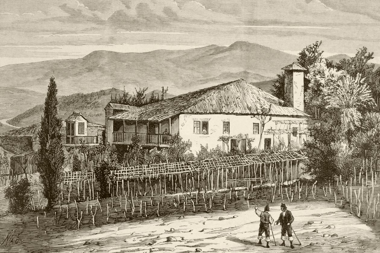 Huis in Casdemiro, Galicië, Spanje (litho) door English School