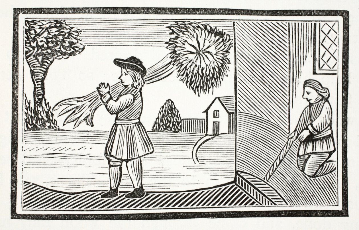 Hoe Tom Hickathrifts grote kracht bekend werd, illustratie uit Chap-books van de Achttiende Eeuw door John Ashton, uitgegeven 1882 door English School