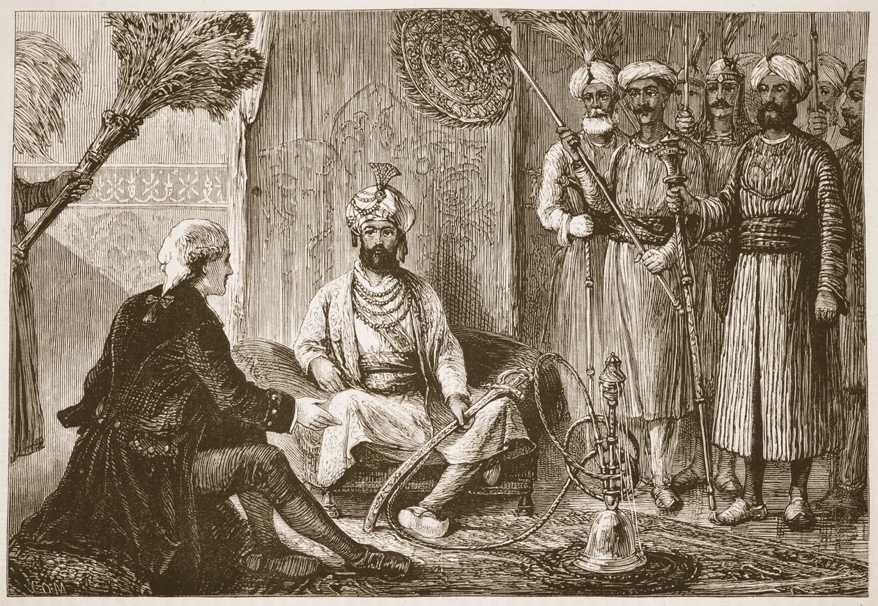 Hyder Ali en de missionaris, illustratie uit Cassells Geïllustreerde Geschiedenis van India door James Grant, uitgegeven 1879 door English School