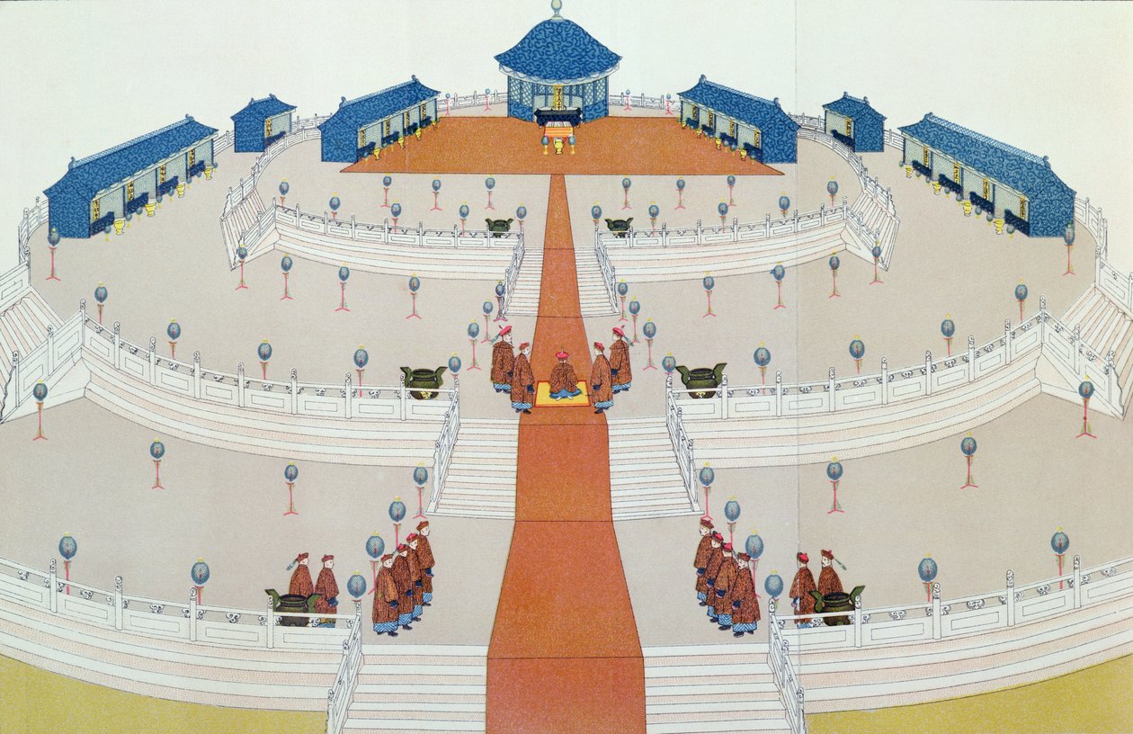 Keizerlijke aanbidding van Shangti op het altaar van de hemel in Peking, illustratie uit The Middle Kingdom door Samuel Wells Williams, 1883 door English School